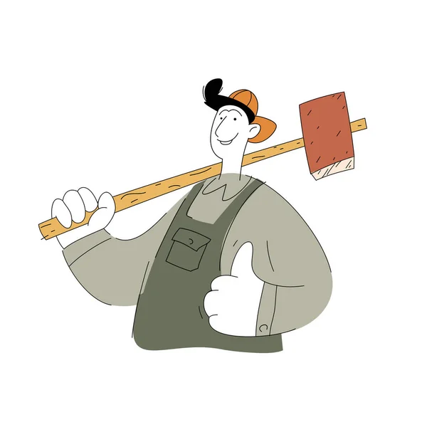 Un personaje obrero de la construcción. Desmantelamiento. Ilustración vectorial de un estilo plano aislado sobre un fondo blanco. — Archivo Imágenes Vectoriales