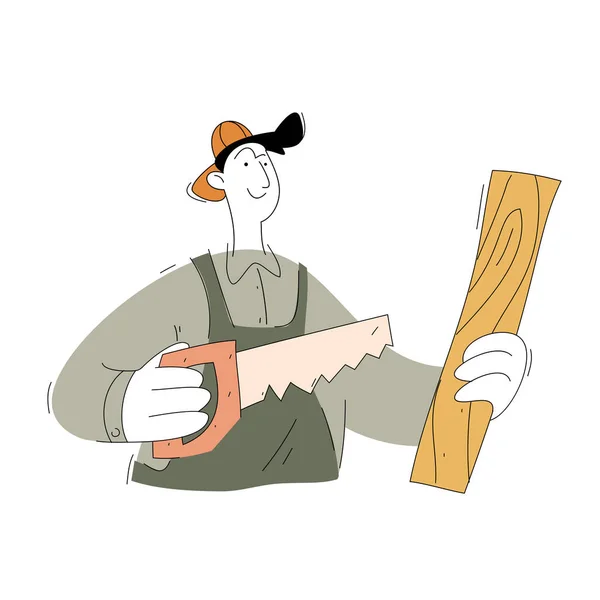 Bir inşaat işçisi karakteri. Marangoz. Beyaz arkaplanda izole edilmiş düz bir biçimin vektör illüstrasyonu.