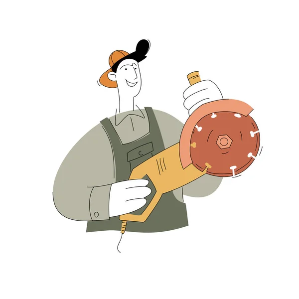 Bir inşaat işçisi karakteri. Tamirci. Beyaz arkaplanda izole edilmiş düz bir biçimin vektör illüstrasyonu.