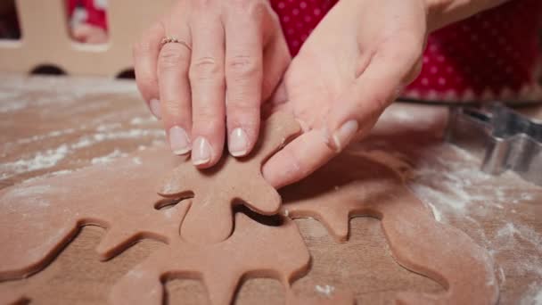 Primer plano plano de las manos femeninas que están haciendo masa para galletas — Vídeo de stock