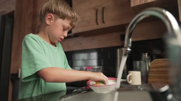 Un niño pequeño en un lavaplatos está tratando de sacar el lavaplatos del  lavaplatos.