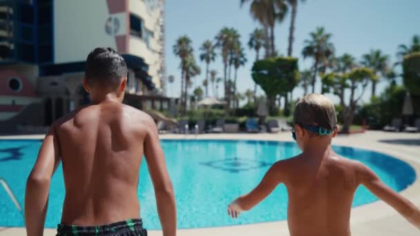 Brothers Jumping Water Two Boys Fun Jumping Swimming Pool — Video
