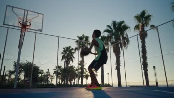Young Basketball Player Shoot Teen Boy Shooting Basketball — Stockvideo