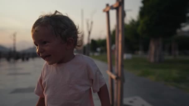 Young Boy Runs While Laughing Out Loud Happy Toddler Having — 图库视频影像