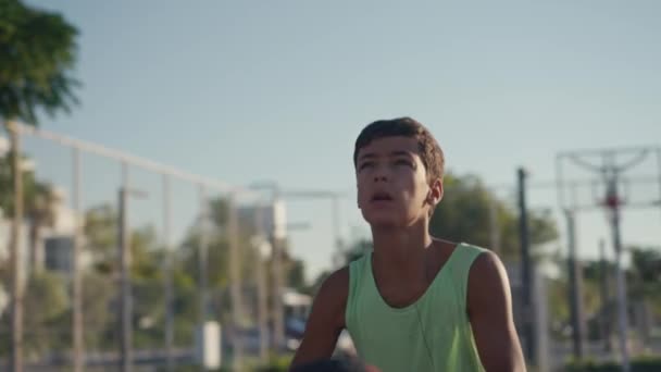 Young Caucasian Boy Basketball Player Dribbling Practicing Ball Handling Skill — Stockvideo