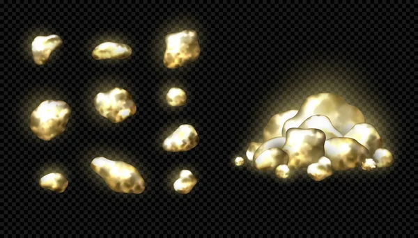 Zestaw Różnych Odizolowanych Złotych Samorodków Wektorowe Ilustracje Kawałków Rodzimego Złota — Wektor stockowy