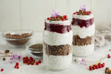 Reçelli granola pudingi