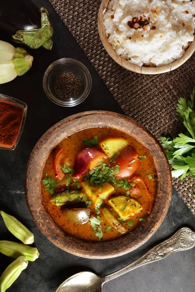 Close Preparação Sambar Delicioso — Fotografia de Stock