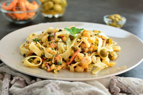 Italienische Meeresfrüchte Pasta Auf Teller — Stockfoto