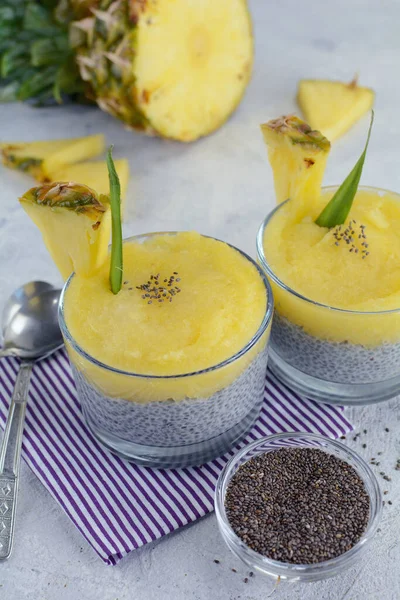 Nahaufnahme Von Köstlichem Chia Ananas Pudding — Stockfoto