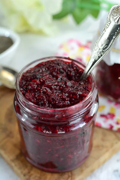 Close Shot Delicious Chia Blackberry Jam — Stockfoto