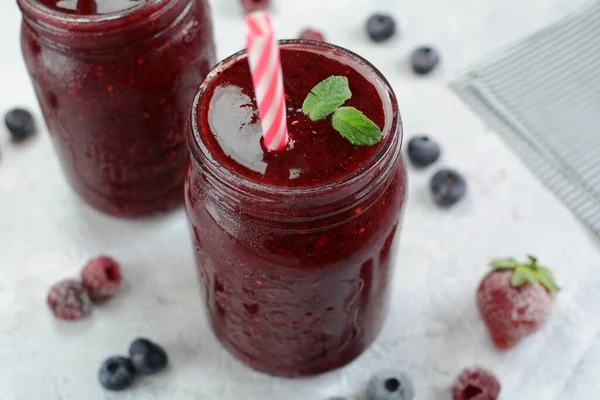 Primer Plano Delicioso Batido Bayas — Foto de Stock