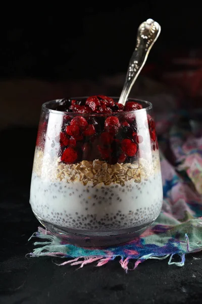 Close Shot Delicious Chia Pudding Berries — 스톡 사진