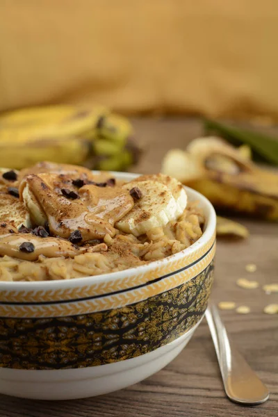 Primo Piano Deliziosa Farina Avena Banana Burro Arachidi — Foto Stock