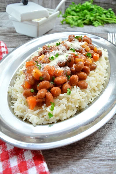 Close Delicious Cooked Beans Rice Fotografie de stoc