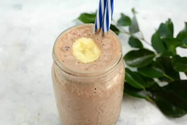 Nahaufnahme Von Köstlichem Choc Coconut Smoothie — Stockfoto