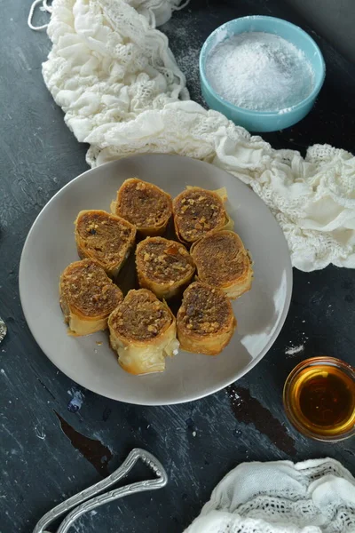 Perto Sobremesa Baklava Turca — Fotografia de Stock