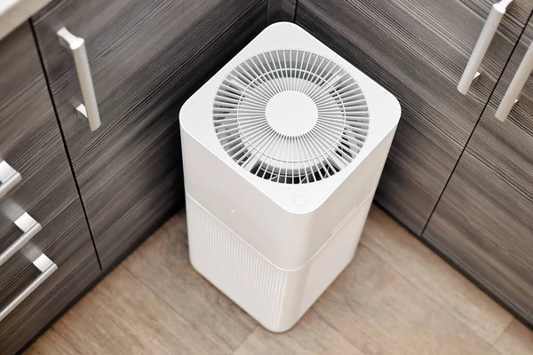 White air purifier in the kitchen of the apartment