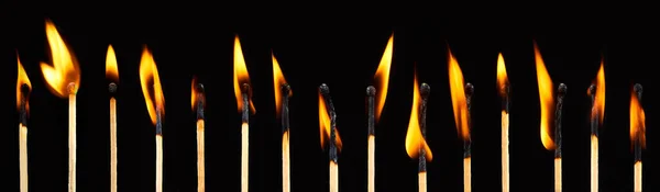 Set Burning Matches Dark Background — Stock Photo, Image