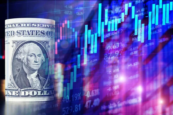 Madeni para, Amerikan doları, finans veya iş konsepti olarak şamdan şemaları ile mali soyut arka plan