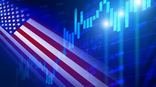 有美国国旗和市场图表的股票市场背景 — 图库照片