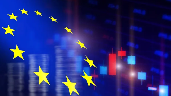 Фондовый Рынок Флагом Европейского Союза Рыночными Графиками Лицензионные Стоковые Фото