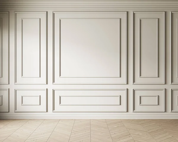 Beige klassisches Interieur mit Leisten Wandpaneel. 3D Render Illustration Attrappe. — Stockfoto