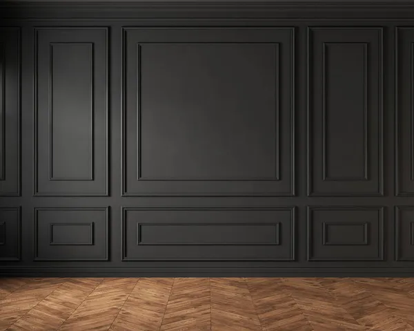 Класичний інтер'єр лофт з чорною настінною панеллю та молдингами. Макет ілюстрації 3d рендеринга . — стокове фото