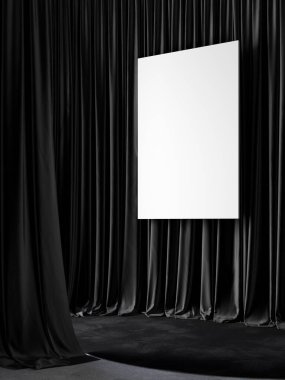 Siyah perdeler, poster ve halı..