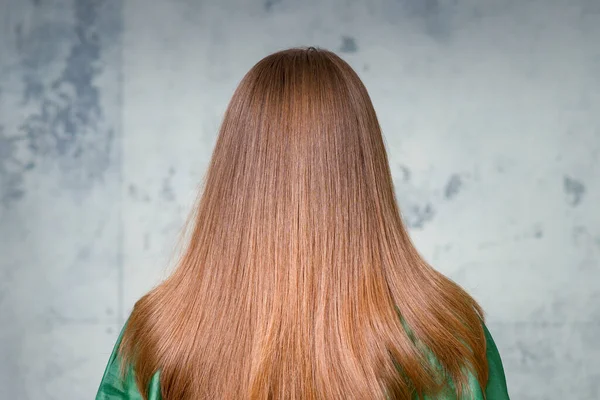 Vista Posteriore Una Donna Con Lunghi Capelli Castani Uno Sfondo — Foto Stock