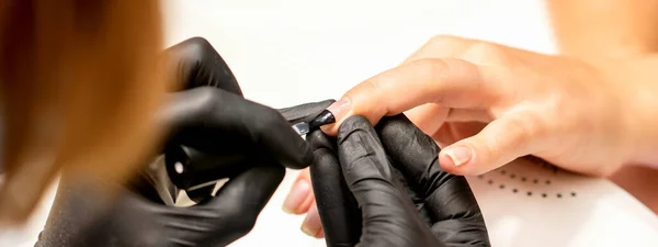 Manicure Painting Process Manicure Master Paint Nails Transparent Varnish Nail — Photo