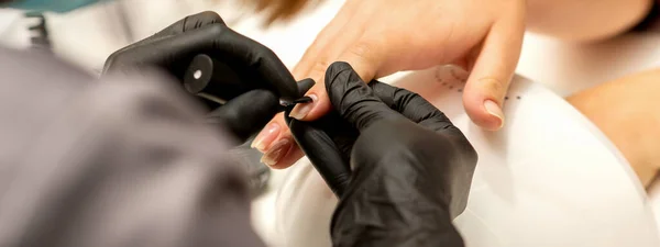 Manicure Painting Process Manicure Master Paint Nails Transparent Varnish Nail — Foto de Stock