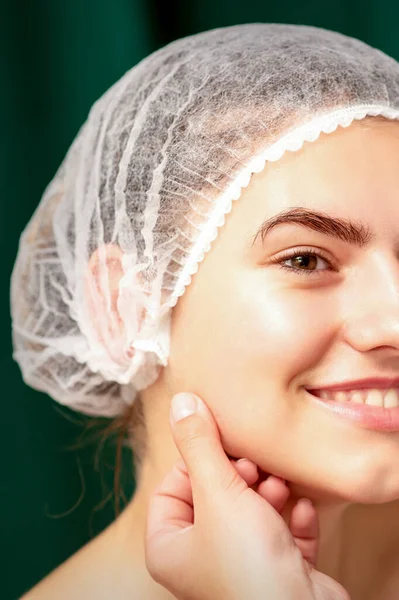 Plastic Surgery Beauty Concept Professional Cosmetician Examining Touching Face Beautiful — Fotografia de Stock