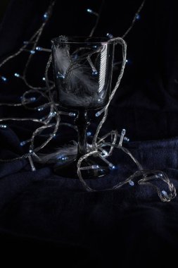 Koyu arkaplanda uçuşan tüylü boş cam.