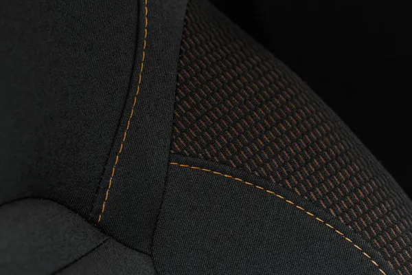 现代汽车织物座椅的高角度视图 特写汽车座椅纹理和内部细节 汽车胸针工作的详细图像 — 图库照片