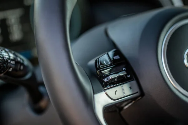 Multiple Buttons Steering Wheel Accept Reject Calls Phone Close View — Stock Photo, Image