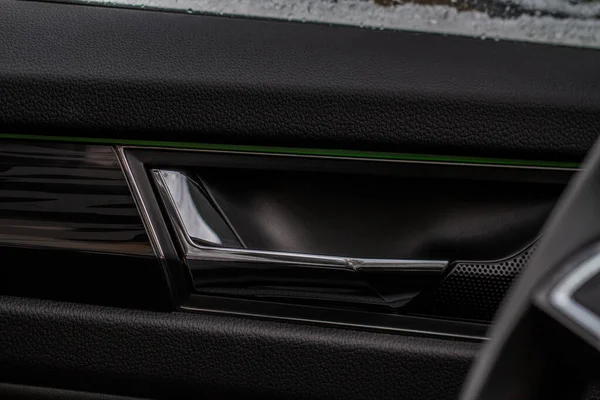 Modern Car Interior Door Handle Close Metallic Car Door Opener — Stock Photo, Image