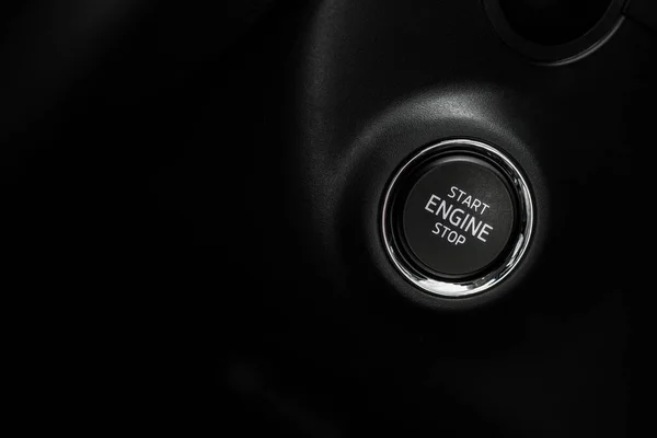 Cierre Botón Parada Arranque Del Coche Motor Moderno Coche Negro — Foto de Stock