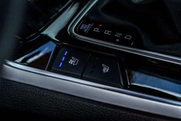 Stoelverwarming Knoppen Van Dichtbij Bekijken Auto Interieur Stoelverwarming Knop Interieur — Stockfoto