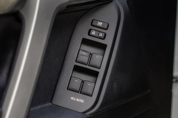 Close View Button Controlling Window Modern Car Interior Vehicle Interior — Stock Photo, Image