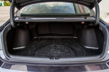 MOSCOW, RUSSIA - 15 AĞUSTOS 2021 Hyundai Sonata 8. nesil (DN8), orta büyüklükte bir sedan otomobil modelidir. İç mekan görüntüsü. Hyundai Sonata 'nın iç detayları..