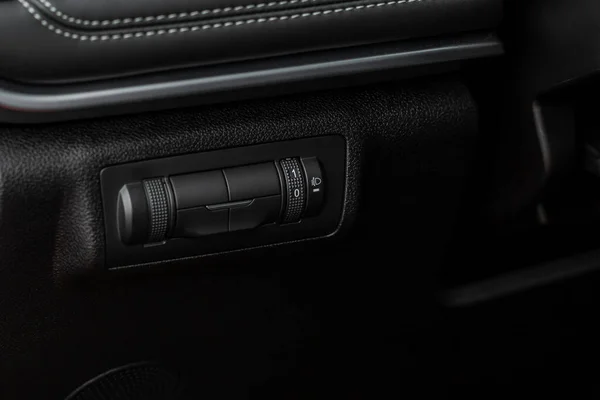 Headlights Corrector Adjustment Buttons Close View Modern Car Black Interior — стоковое фото