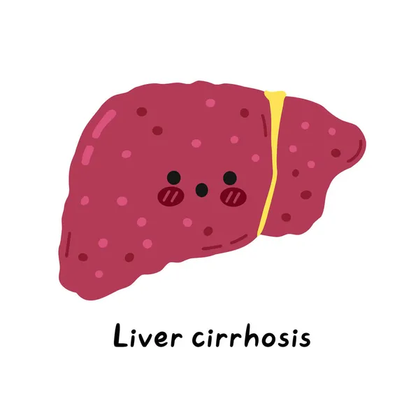 Cute sad sick funny liver organ cirrhosis character. Vector hand drawn cartoon kawaii character illustration icon. Isolated on white background. Human Liver cirrhosis, sick cartoon character concept — Stock Vector