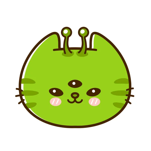 Lindo divertido bebé extranjero cara de gato. Vector dibujado a mano caricatura kawaii carácter ilustración icono del logotipo. Aislado sobre fondo blanco. Mascotas, ufo kitty, alien cat icon concept — Archivo Imágenes Vectoriales