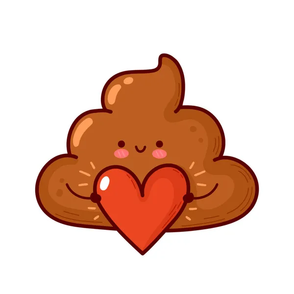 Cute funny poop with heart. Happy valentines day card. Vector flat line cartoon kawaii character illustration icon. Valentines day poop concept. Isolated on white background — Stock Vector