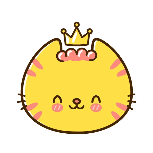Aranyos vicces kis király kismacska arc koronával. Vektor kézzel rajzolt rajzfilm kawaii karakter illusztráció logó ikon. Elszigetelve, fehér háttérrel. Kisállat, cica, macska ikon fogalom — Stock Vector