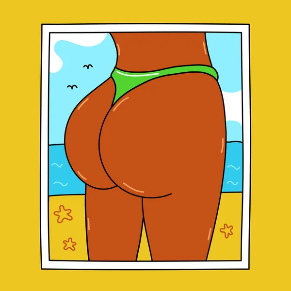 Junge Schönheitskönigin zurück auf Strand-Bild. Vektor Zeichentrickfigur Illustration Design. Schönheit sexy Frau, Mädchen Konzept — Stockvektor