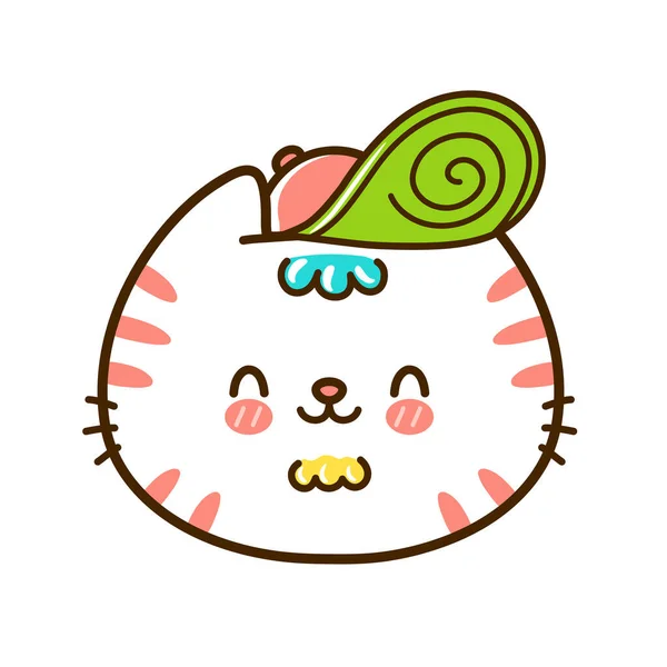 Linda cara divertida bebé gato con sombrero. Vector dibujado a mano caricatura kawaii carácter ilustración icono del logotipo. Aislado sobre fondo blanco. Mascotas, gatito, gato icono concepto — Archivo Imágenes Vectoriales