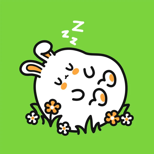 Mignon personnage de lapin endormi drôle. vecteur dessin à la main dessin animé kawaii personnage icône illustration. Mignon lapin, lapin, sommeil dessin animé concept de mascotte — Image vectorielle