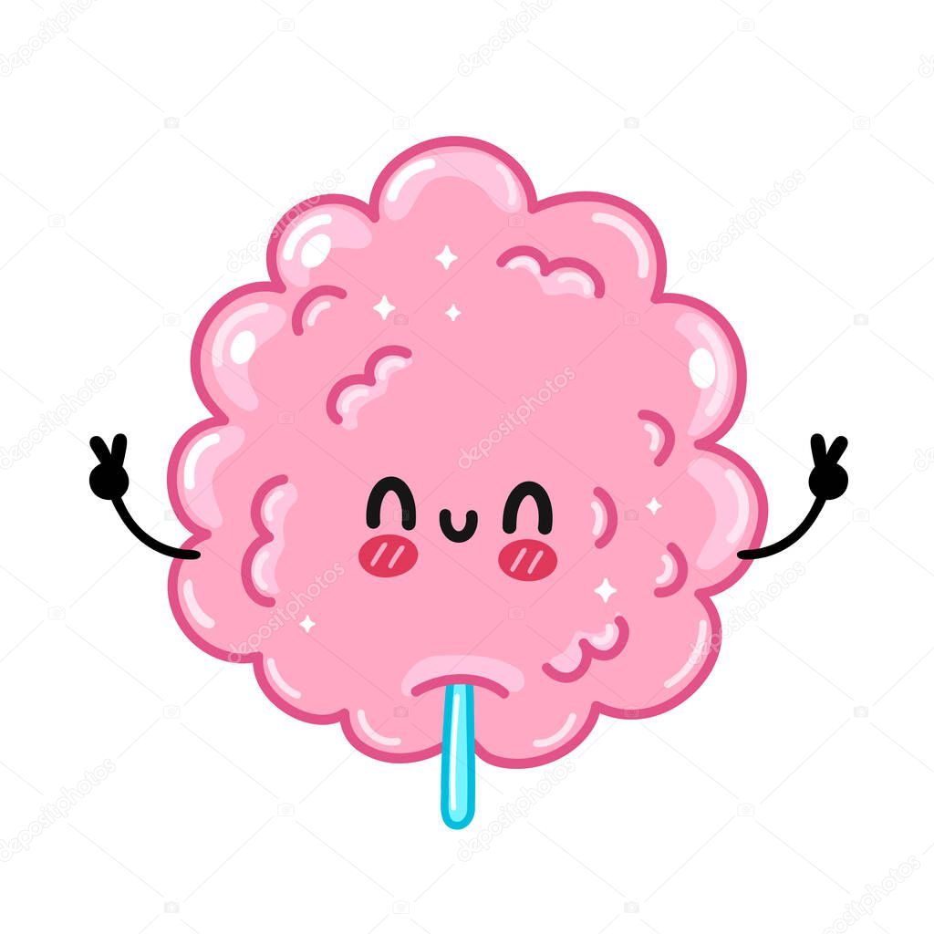 Cute funny sweet cotton sugar candy. Vector hand drawn cartoon kawaii character illustration sticker logo icon. Isolated on white background. Sweet sugar cotton candy logo concept